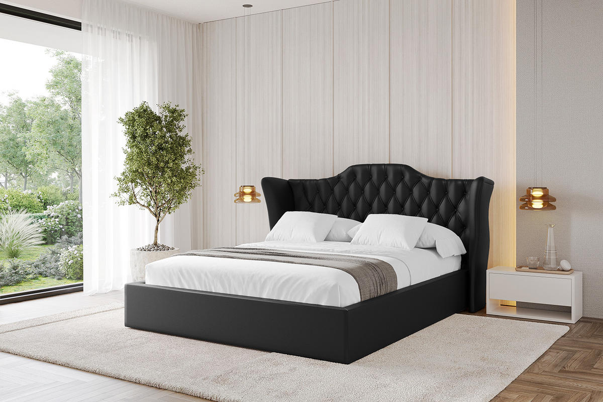 POLSTERBETT mit Bettkasten und Lattenrost, Boxbett ohne Matratze - ZORAN 200x200 Schwarz Kunstleder - Schwarz Hochglanz, Holzwerkstoff/Textil (200/200cm) - ALTDECOR