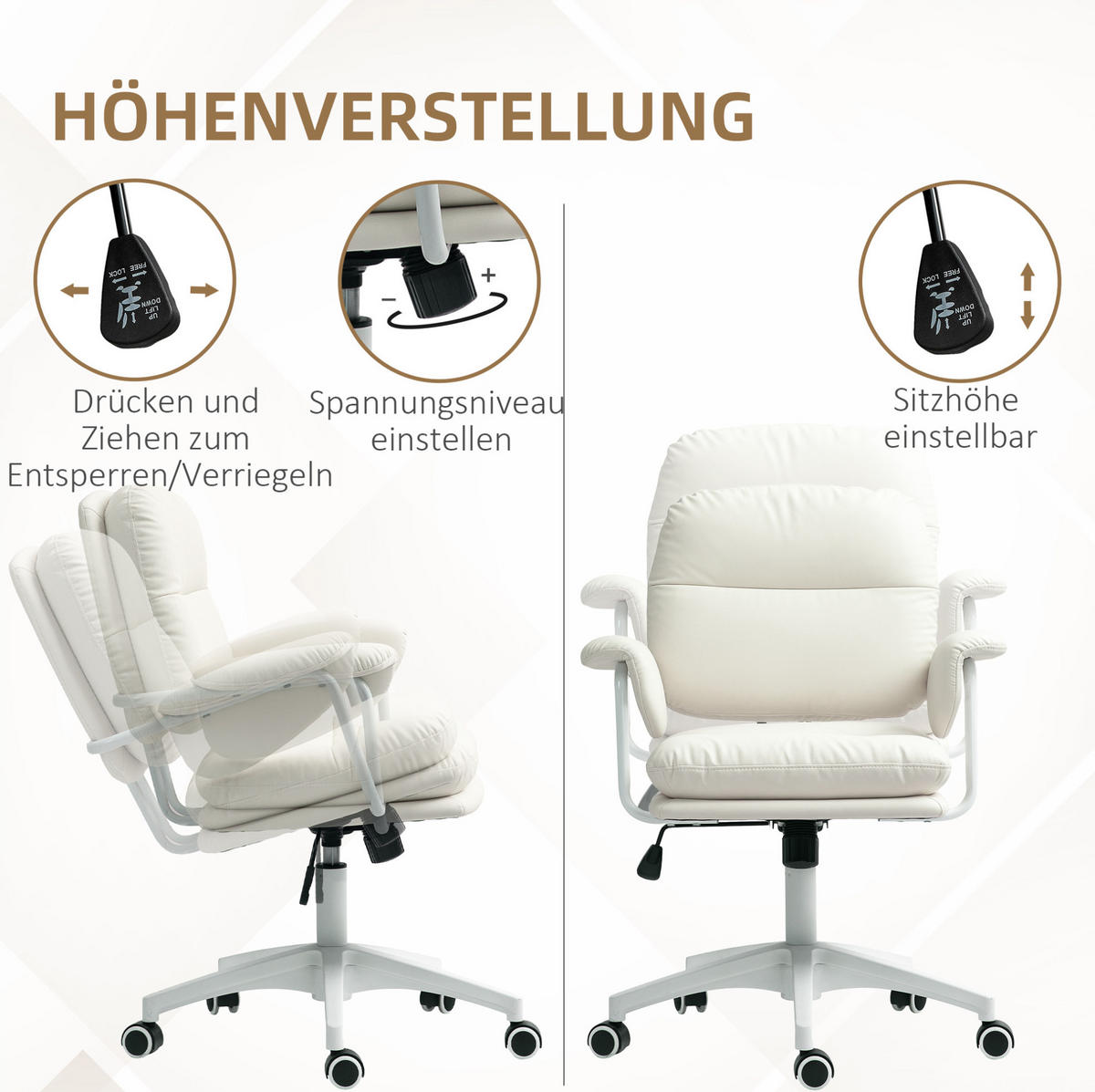 DREHSTUHL 65/64/88-98 cm in Weiß mit Kippfunktion und Fußstütze - Weiß, Kunststoff (64/98/65cm) - Flora Grace