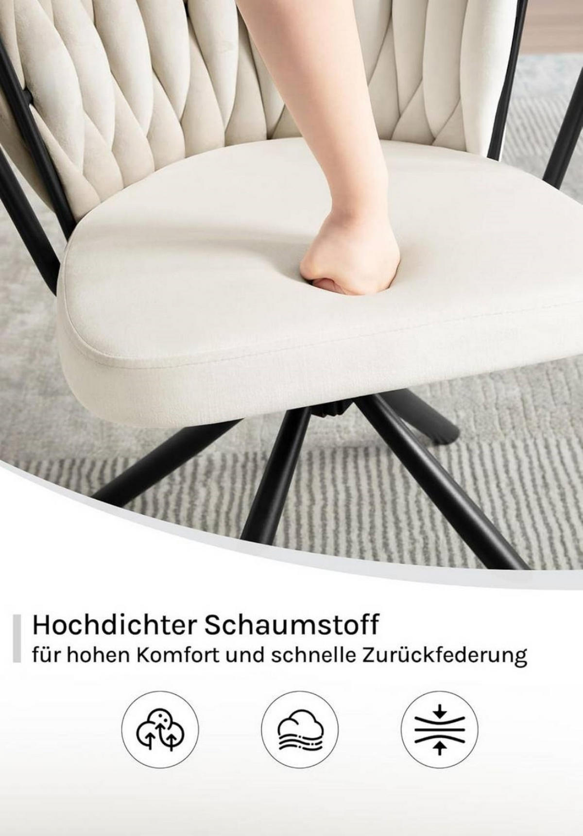 ARMLEHNSTUHL 2er Set Drehstuhl, Samtsitz, Creme - Creme/Schwarz, Textil/Metall (65/74.5/62.5cm) - Woltu