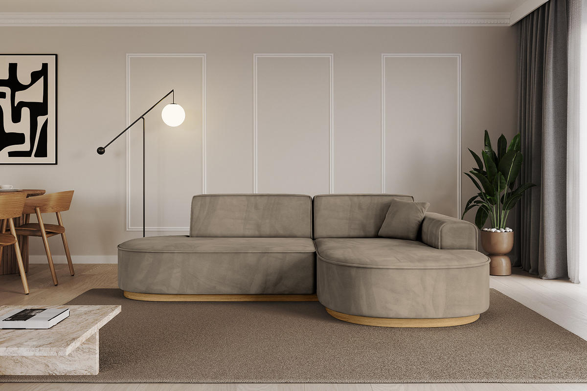 ECKSOFA Ottomane Rechts MARI-L1-v2 - 243x171x83 cm Dunkelbraun Velours - Dunkelbraun, Holzwerkstoff/Textil (171/243cm) - ALTDECOR