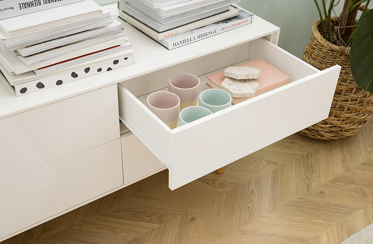 SIDEBOARD - Breite 120 cm - Eichefarben/Weiß, Holzwerkstoff (120/59/45cm) - home24