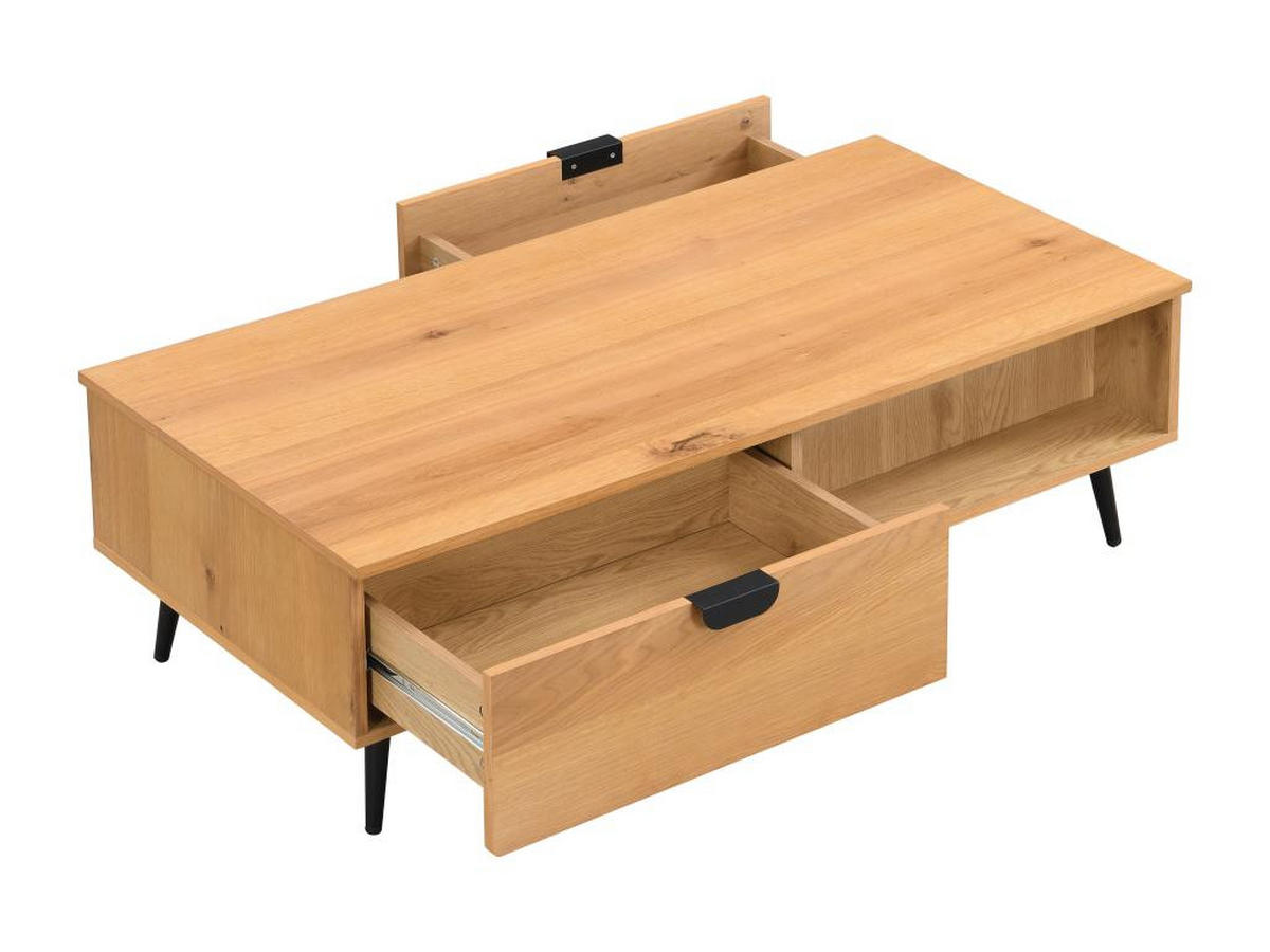 COUCHTISCH mit 2 Schubladen & 2 Ablagefächern - Eichenfurnier & Stahl - Holzfarben hell & Schwarz - SINOLO - Naturfarben, Holz (120/60/38cm) - Vente-Unique