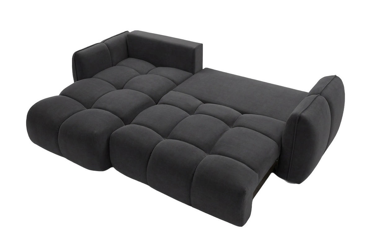 ECKSOFA L-Form Mit Schlaffunktion, Veloursstoff Bluvel, Schwarz, Links, BELVEDER L - Schwarz, Holz (250/168cm) - Kaiser Möbel
