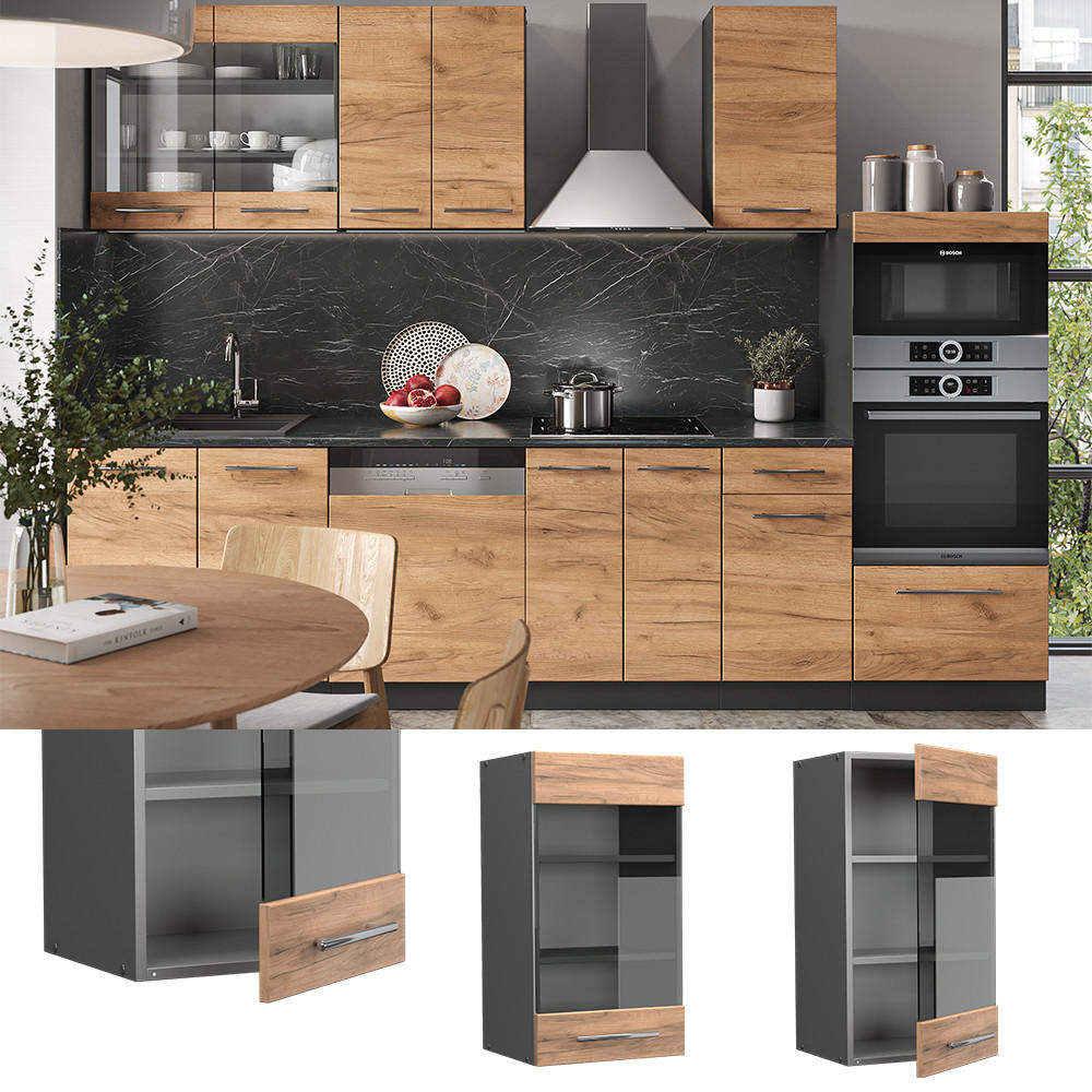 KÜCHENGLASSCHRANK Fame-Line Goldkraft Eiche 40 cm - Honigeiche/Anthrazit, Holzwerkstoff (40/72/34.1cm) - Vicco