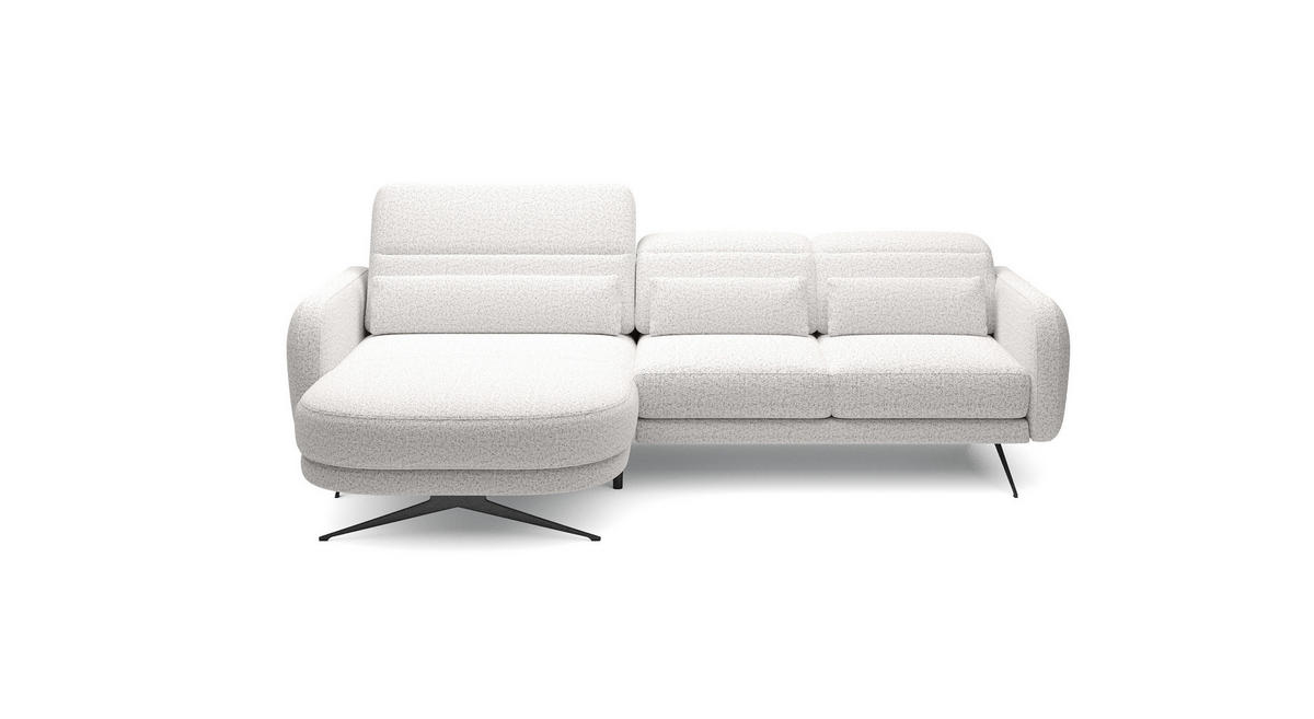 ECKSOFA BARILLO - Verstellbarer Rückenlehne, Stahlfüße, Elegante Armlehnen, Drei Rückenkissen, Freistehend, 261x170x97 cm Linke, Esche - Silberfarben, Holz/Textil (170/261cm) - DomoHome