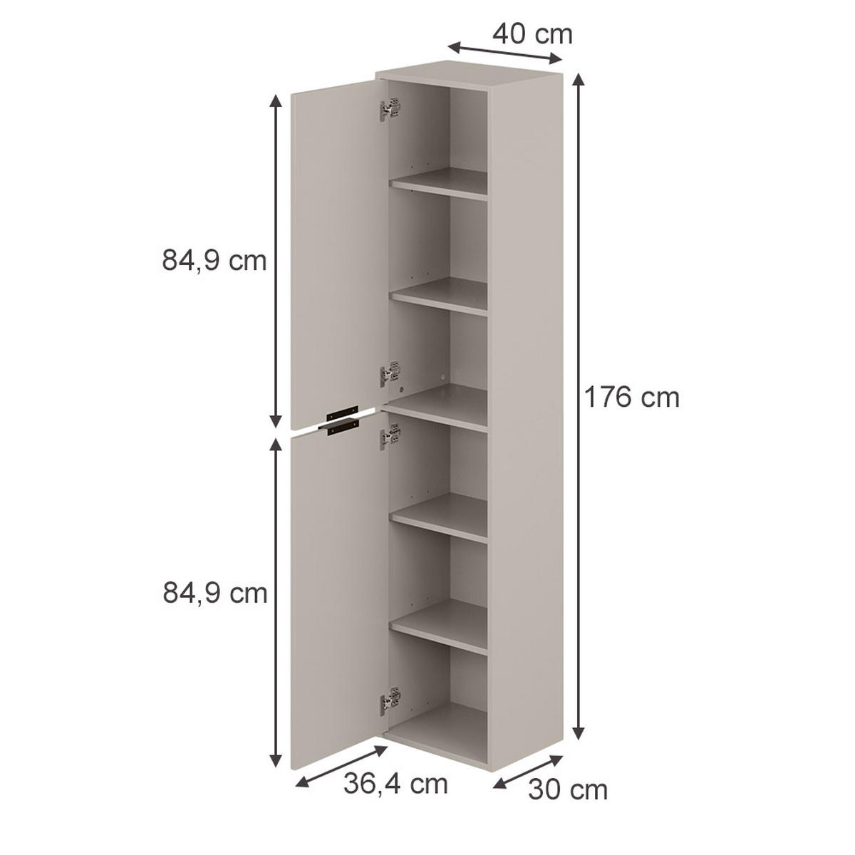 HOCHSCHRANK Ruford Cashmere 40 x 176 cm mit 2 Türen - Kaschmir, Holzwerkstoff (40/176/30cm) - Vicco