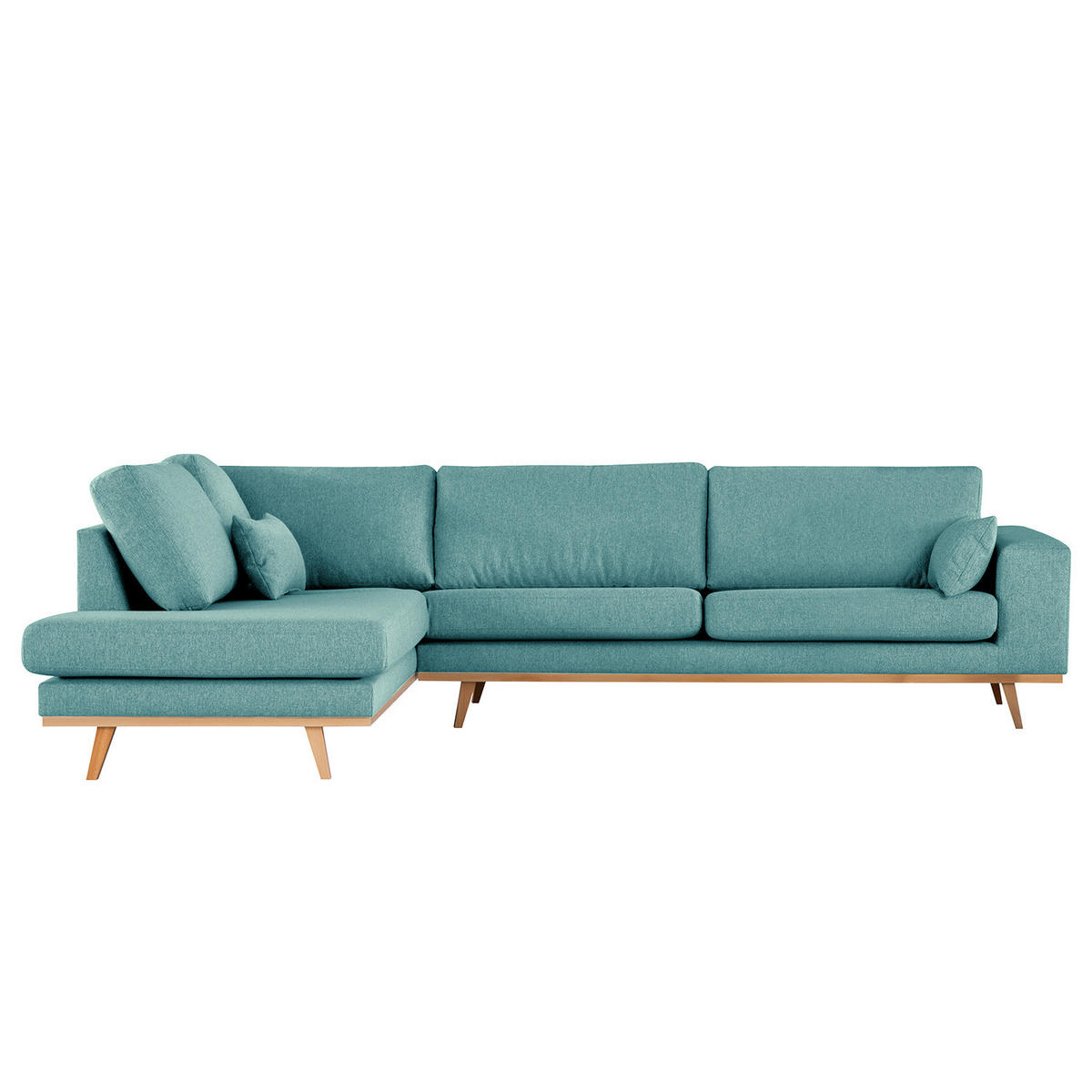 ECKSOFA mit Ottomane - Buchefarben/Petrol, Buchenholz/Textil (287/219cm) - home24