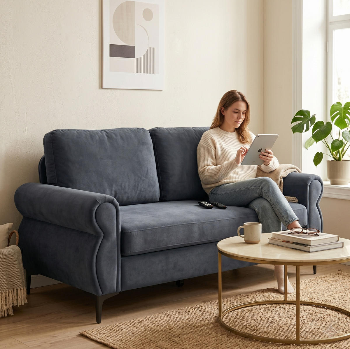 SOFA kompakt 173,5 cm Dark Grey mit Federkern - Dunkelgrau, Holzwerkstoff (173.5/92/81cm) - Meubliv