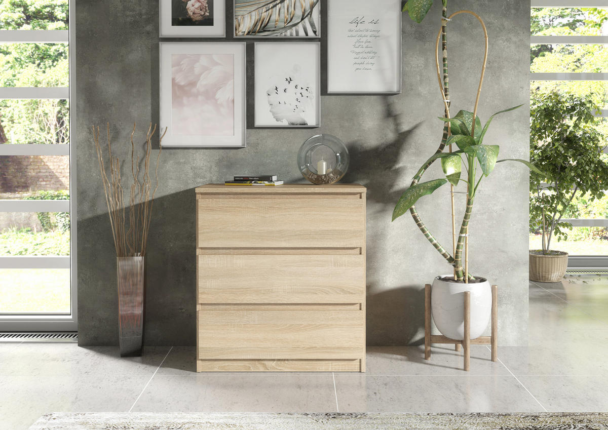 KOMMODE NUDO 70/78,5/39cm mit 3 Schubladen Türen Sonoma Eiche - Sonoma Eiche, Holzwerkstoff (70/78.5/39cm) - MASSENO