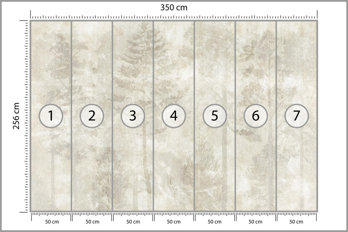 FOTOTAPETE für Wohnzimmer Boho Wald Bäume Beton Abstrakt Vintage Beige 350x256 - Beige/Braun, Papier (350/256cm) - Muralo