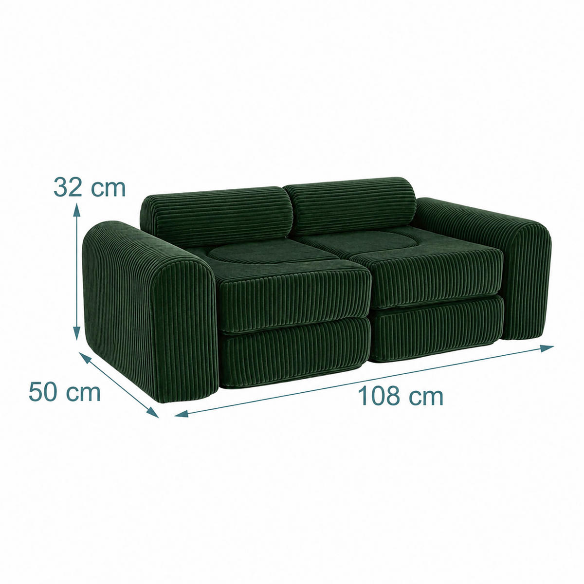 KINDERSOFA Grün modular - Dunkelgrün, Kunststoff/Textil (108/32/50cm) - Relaxdays