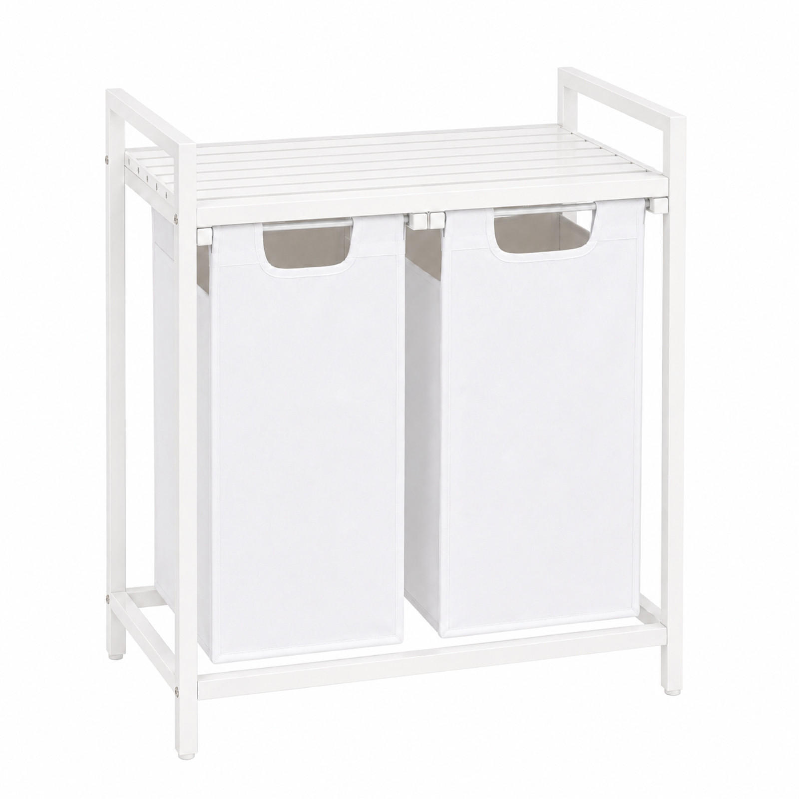 WÄSCHEKORB Metall MDF Stoff Weiß 2 herausnehmbare 92 Liter 73x33x71 cm - Weiß, Holzwerkstoff/Metall (73/71/33cm) - Begryf