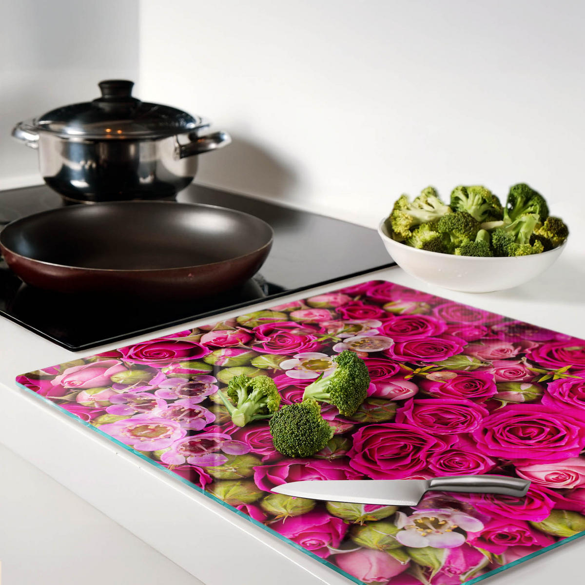 GLASPLATTE 60x52 cm Rosen - Pink, Glas (60/0.4/52cm) - TULUP