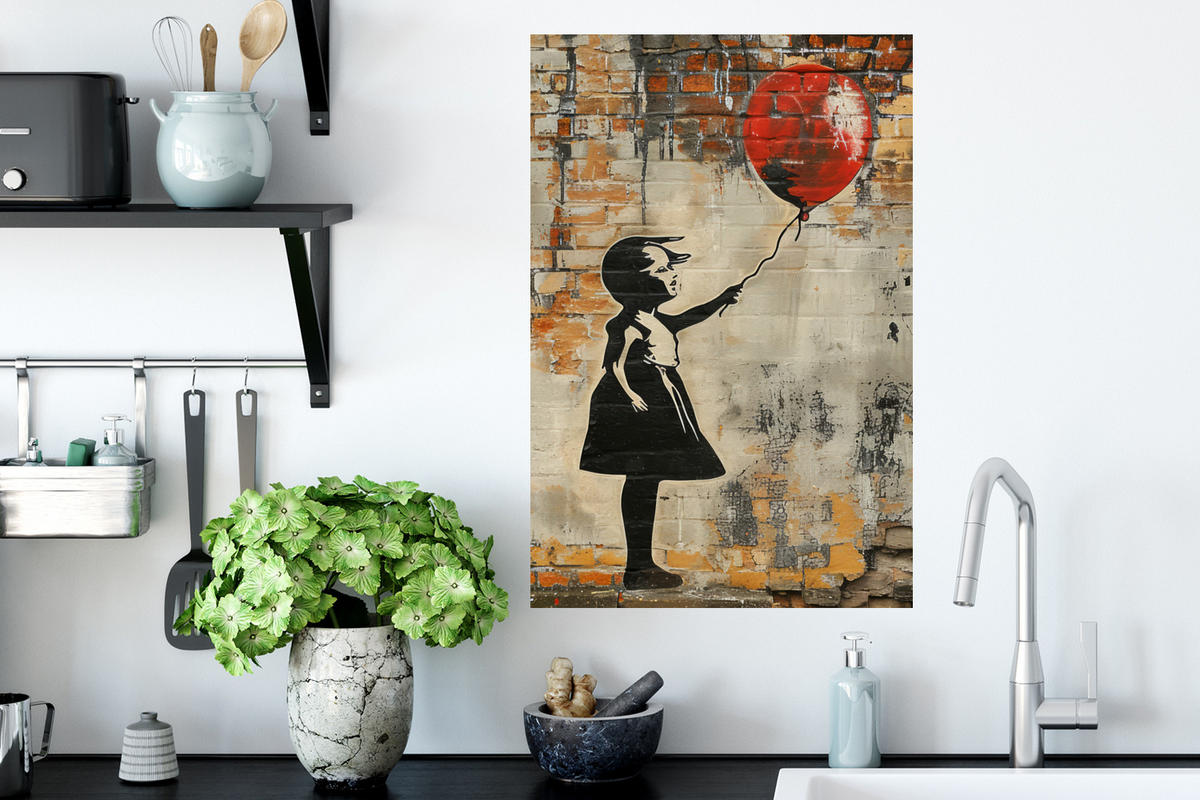 WANDTATTOO Graffiti - Banksy - Mädchen - Straßenkunst 40x60 cm - Sandfarben, Kunststoff (40/60/0.1cm) - MuchoWow