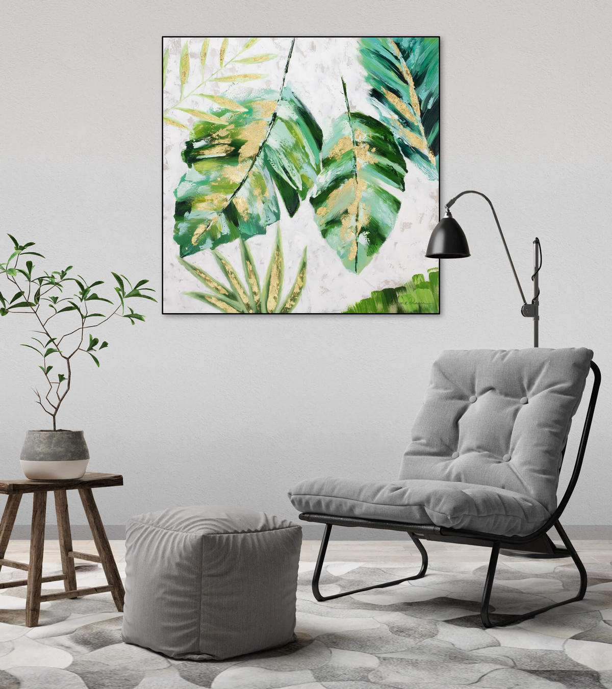 ACRYLBILD HANDGEMALT 90/90 cm - Weiß/Grün, Holz/Textil (90/90cm) - KUNSTLOFT