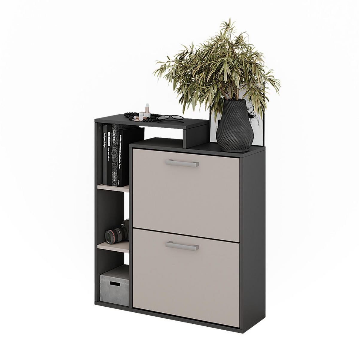 SCHUHKIPPER Orlando Anthrazit/Greige 80 x 90 cm - Greige/Anthrazit, Holzwerkstoff (80/90/24.2cm) - Vicco