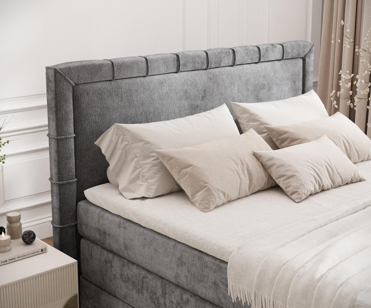 BOXBETT Estelle Grau 200/200 cm im Chenille-Stoff - Schwarz/Grau, Holz/Holzwerkstoff (200/200cm) - Maison de Reve