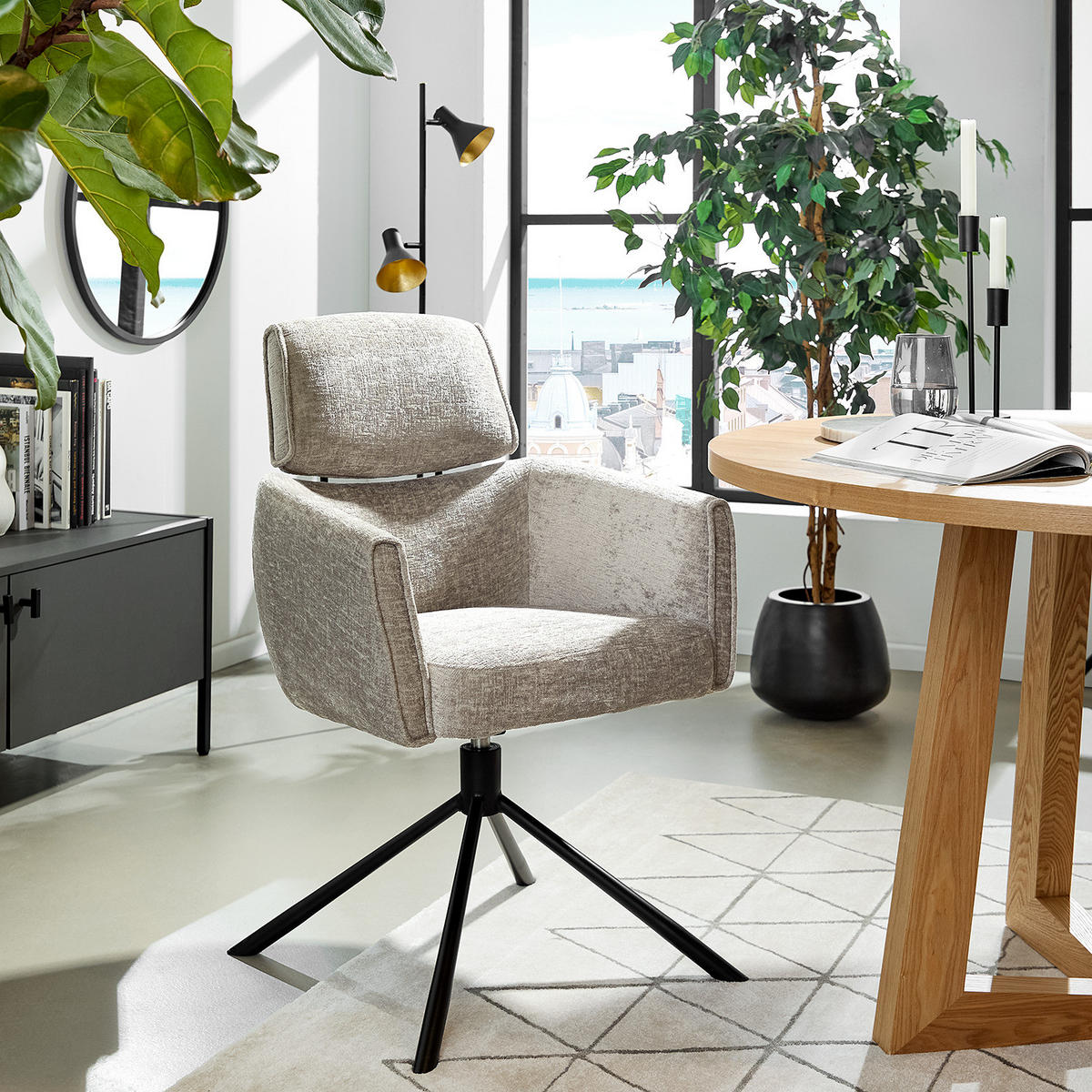 ARMLEHNENSTUHL - Drehbar, Chenille / Eisen - Beige, Textil (60/92/64cm) - home24