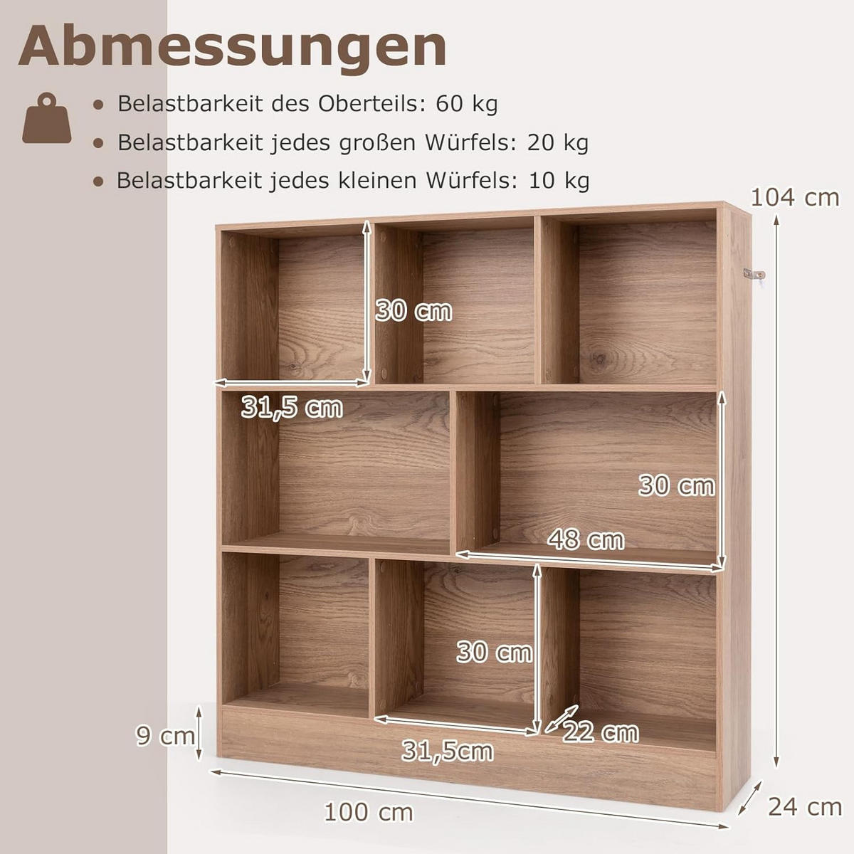 BÜCHERREGAL Braun - Braun, Holz (100/104/24cm) - COSTWAY