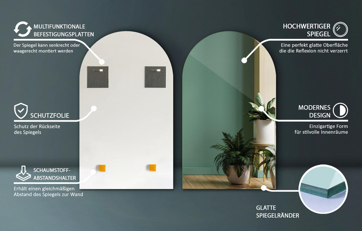 SPIEGEL 45x80 cm Wandspiegel Ovale Form Asymmetrisch Modern - Transparent, Glas (45/80/45cm) - TULUP