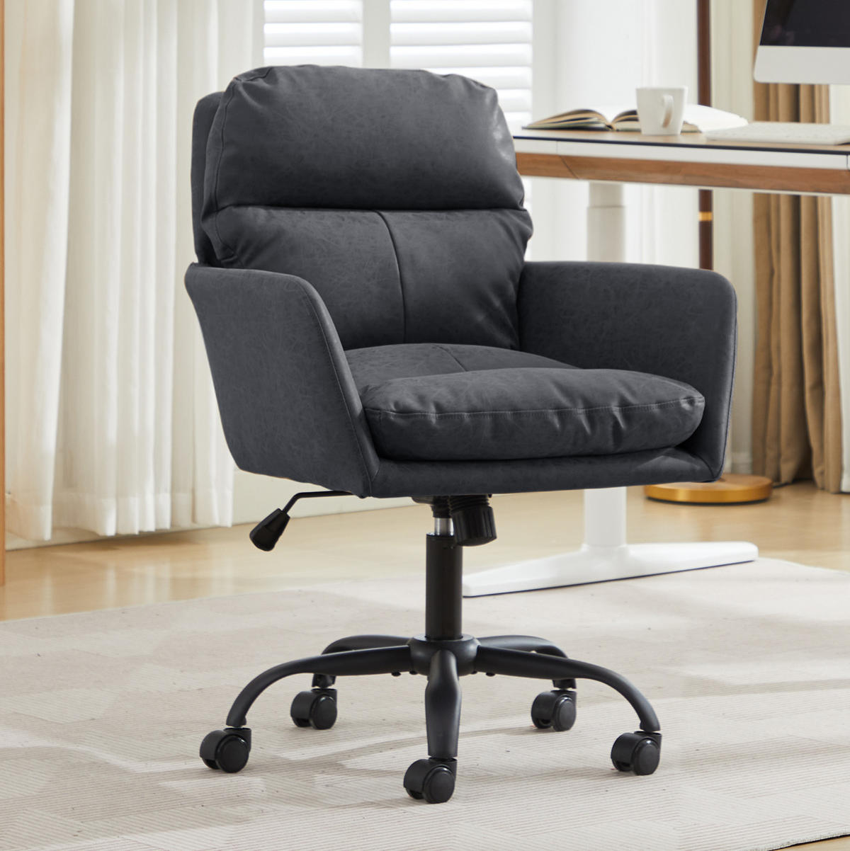 BÜROSTUHL höhenverstellbar PU Black - Schwarz, Kunststoff (60.5/102/71.58cm) - Meubliv
