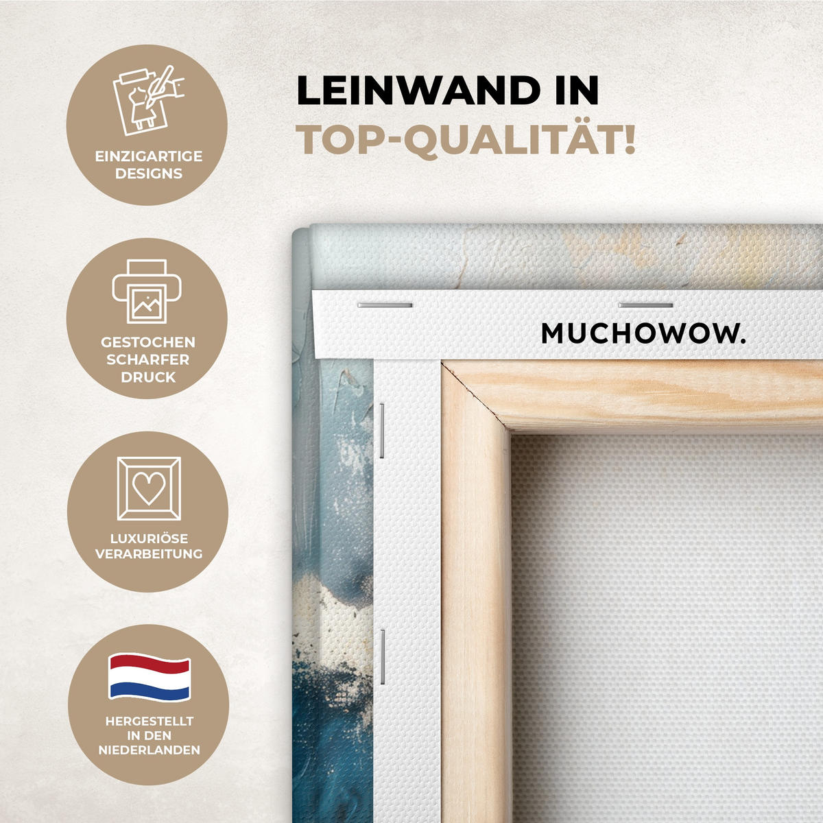 LEINWANDBILD Abstrakt - Kunst - Gold - Blau 30x20 cm - Petrol, Textil (30/20cm) - MuchoWow