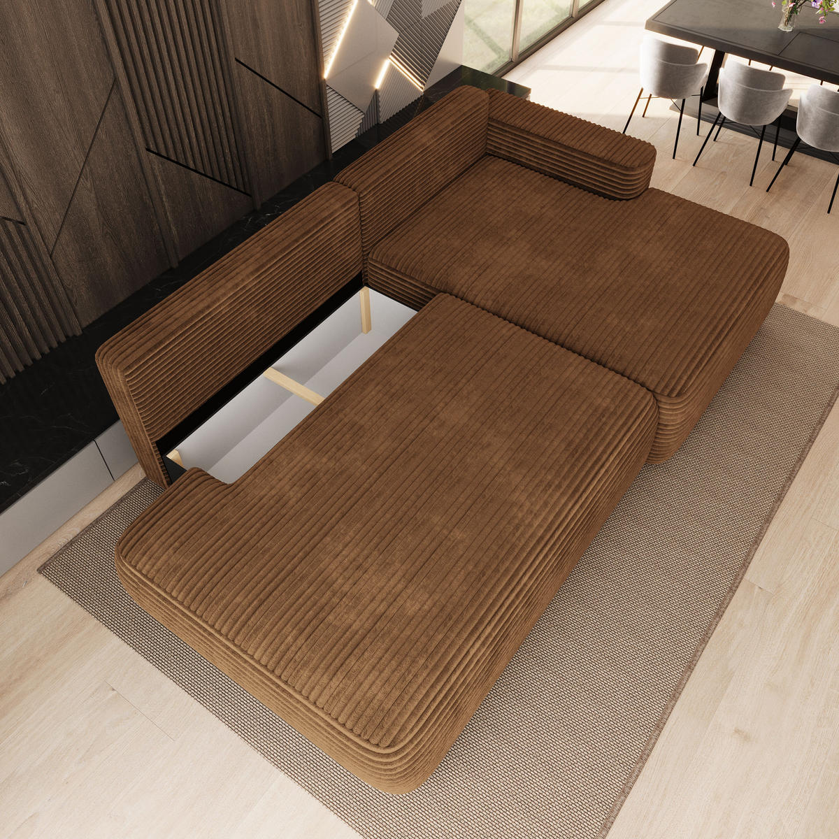 ECKSOFA AVINI T R-S Orange Kordstoff mit Schlaffunktion - Orange, Holzwerkstoff/Textil (277/160cm) - MASSENO