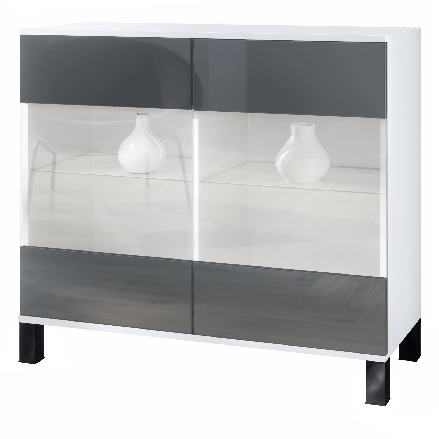 KOMMODE Bari Grau Hochglanz - Grau, Holzwerkstoff (92.5/84.5/35cm) - Vladon