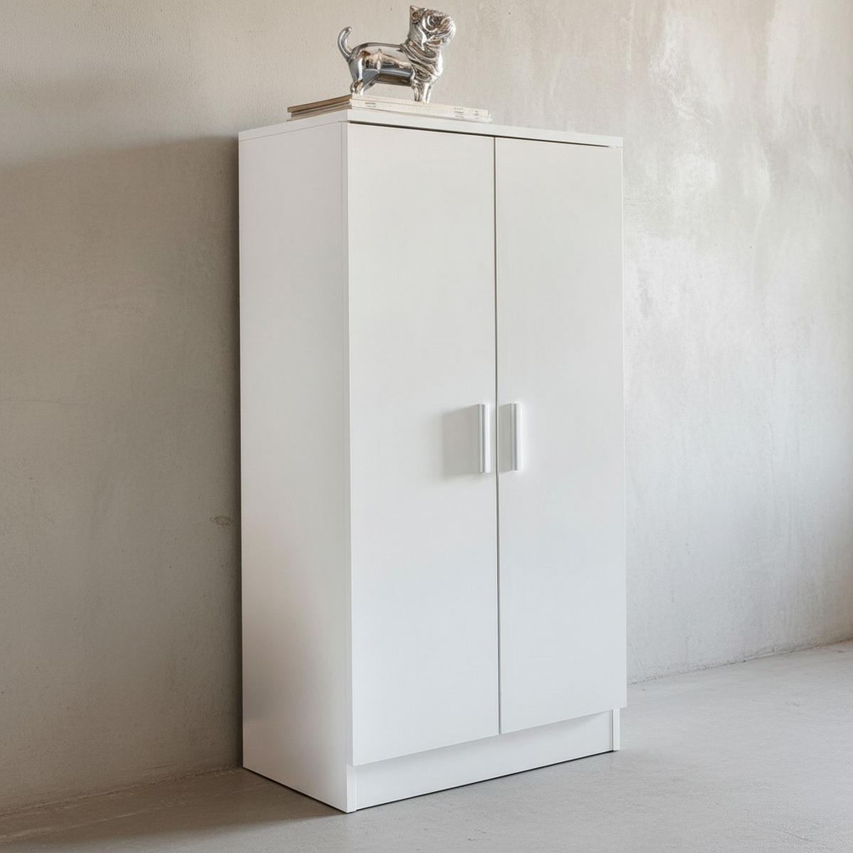 SCHUHSCHRANK – Weiß, für ca. 14 Paar Schuhe, 2 Türen, 2 Schubladen - Weiß, Holz (55/108/35cm) - KADIMA DESIGN