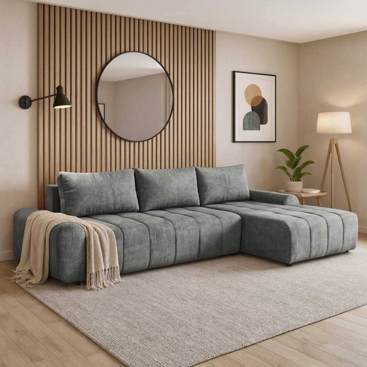 ECKSCHLAFSOFA Costa L Grau rechts - Schwarz/Grau, Kunststoff/Textil (290/169cm) - Beautysofa