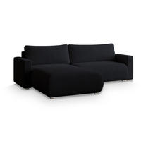 ECKSOFA TURIN N Schwarz Bucle-Stoff mit Schlaffunktion - Schwarz, Holz (265/183cm) - MASSENO