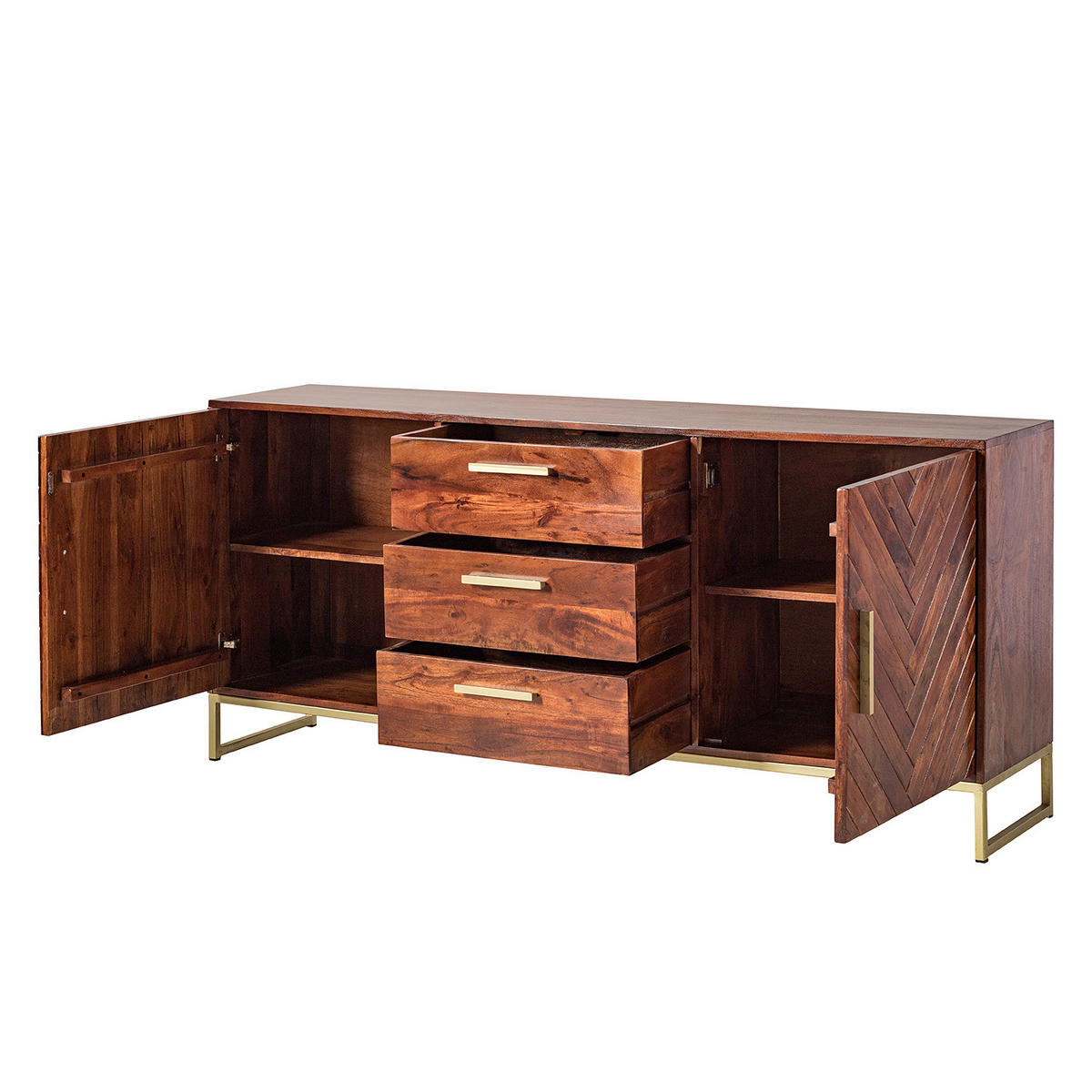 SIDEBOARD - Akazie massiv - Goldfarben/Akaziefarben, Holz (180/80/39cm) - home24