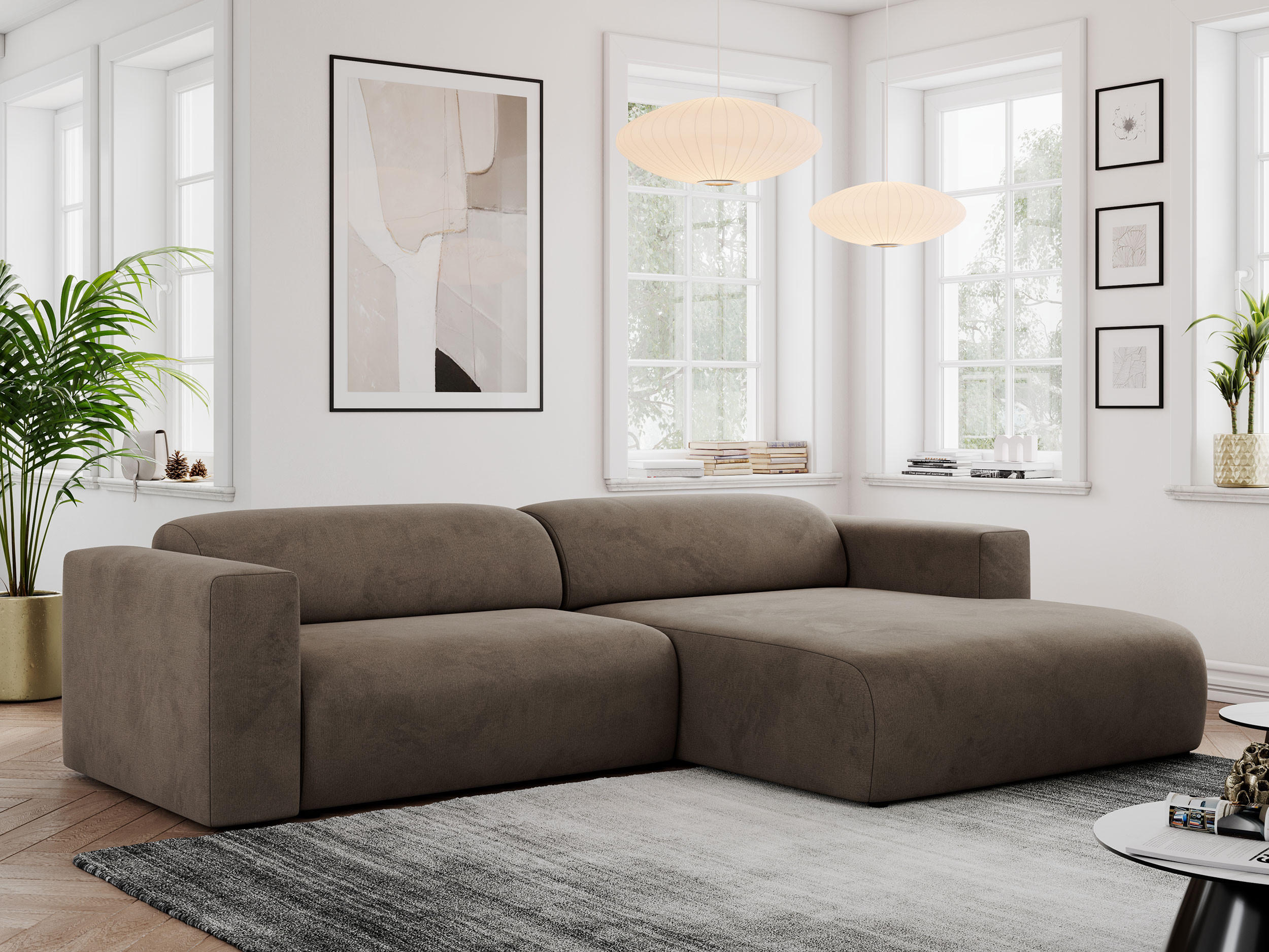 ECKSOFA PASADENA Braun Velvet - Rechts Seite - Schwarz/Braun, Kunststoff/Textil (180/288cm) - MKS