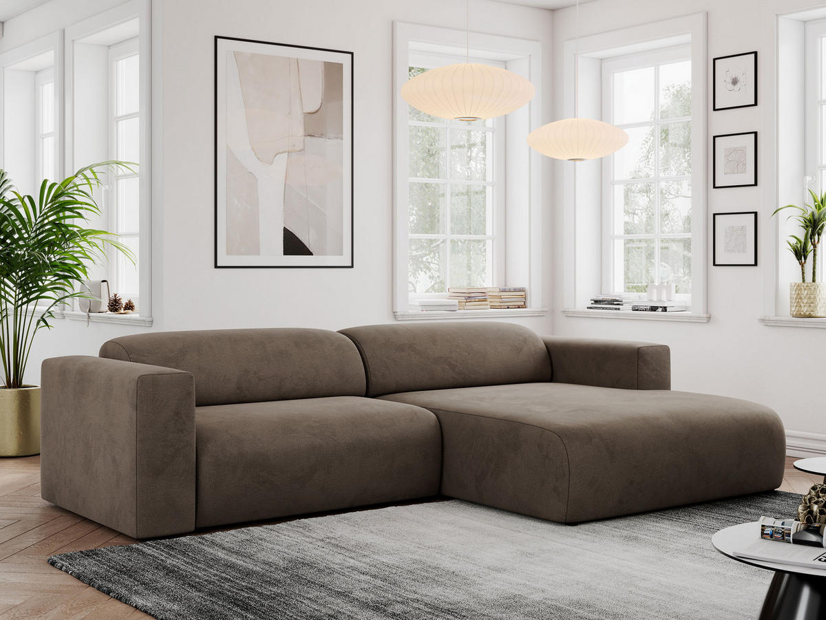 ECKSOFA PASADENA Braun Velvet - Rechts Seite - Schwarz/Braun, Kunststoff/Textil (180/288cm) - MKS