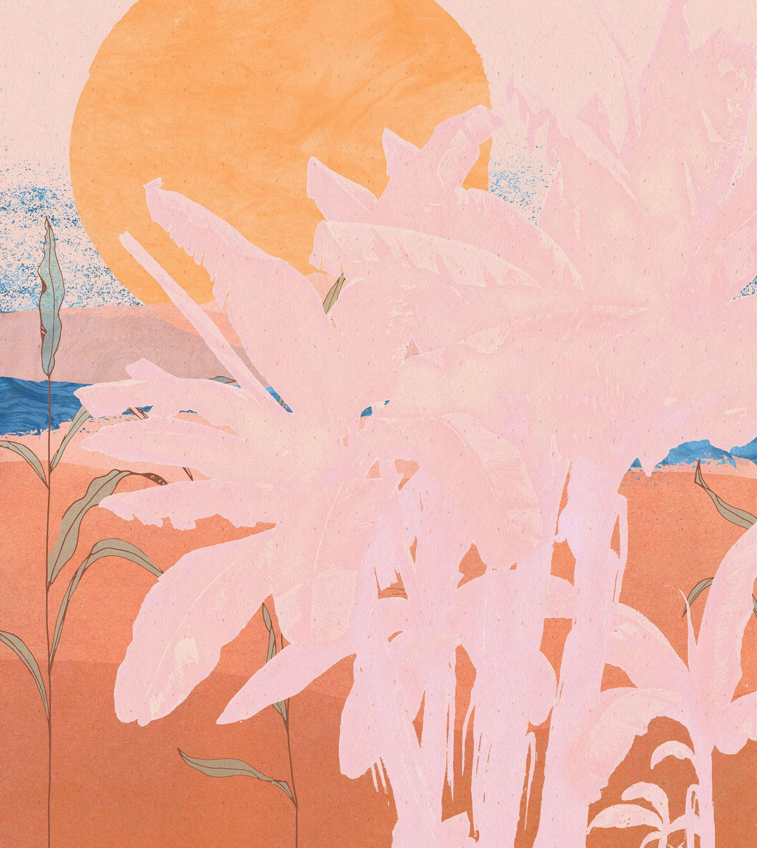 FOTOTAPETE Blätter 250 x 280 cm - Pink, Papier (250/280cm) - Sanders & Sanders