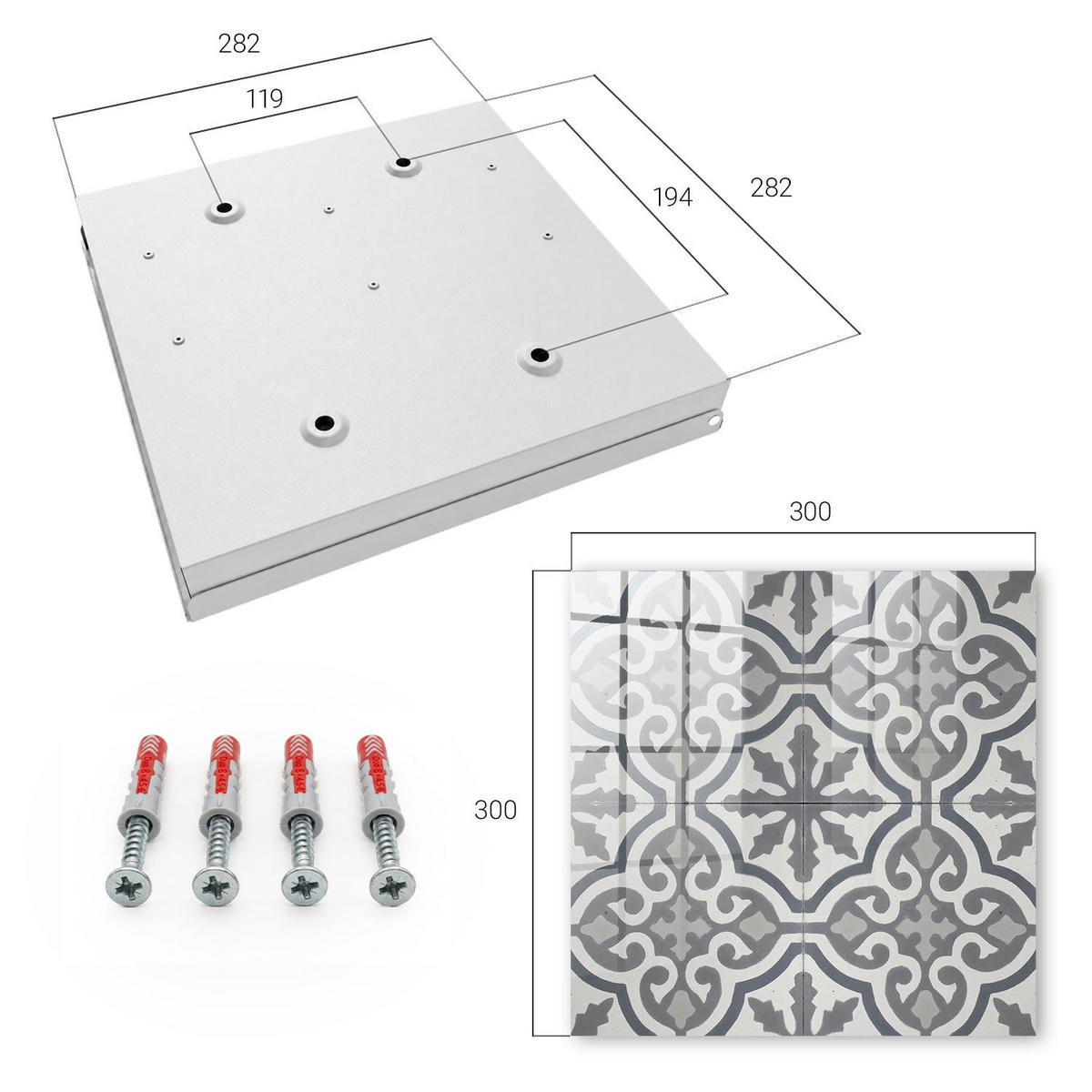 SCHLÜSSELBOX Weiß 30x30 cm – Türöffnung nach rechts - Geometrisches Muster - Grau, Metall (30/30/5cm) - TULUP