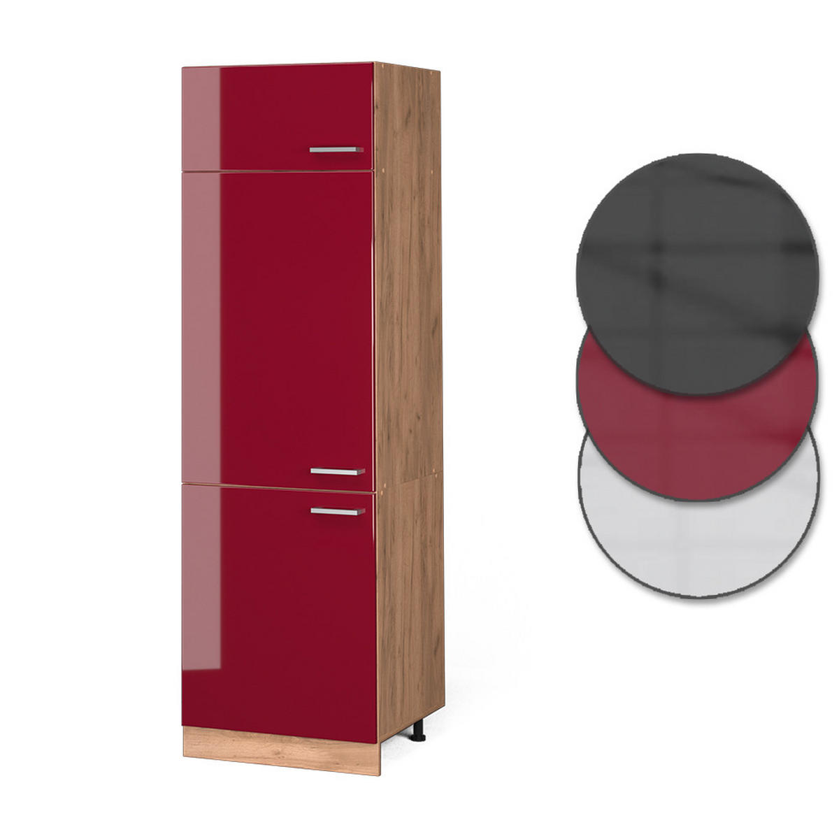 KÜHLUMBAUSCHRANK R-Line Rot Hochglanz 60 cm - Honigeiche/Bordeaux, Holzwerkstoff (60/206.8/57.2cm) - Vicco