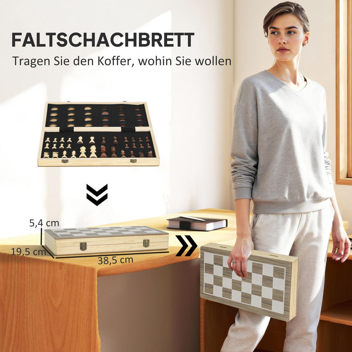 SCHACHSPIEL MDF Kiefernholz Walnuss - Walnussfarben, Holz (38.5/38.5cm) - SPORTNOW