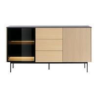 SIDEBOARD - 157 cm x 39 cm - glas - schwarz, naturfarben hell Sayera - Schwarz/Naturfarben, Glas/Holz (157/84/39cm) - Vente-Unique