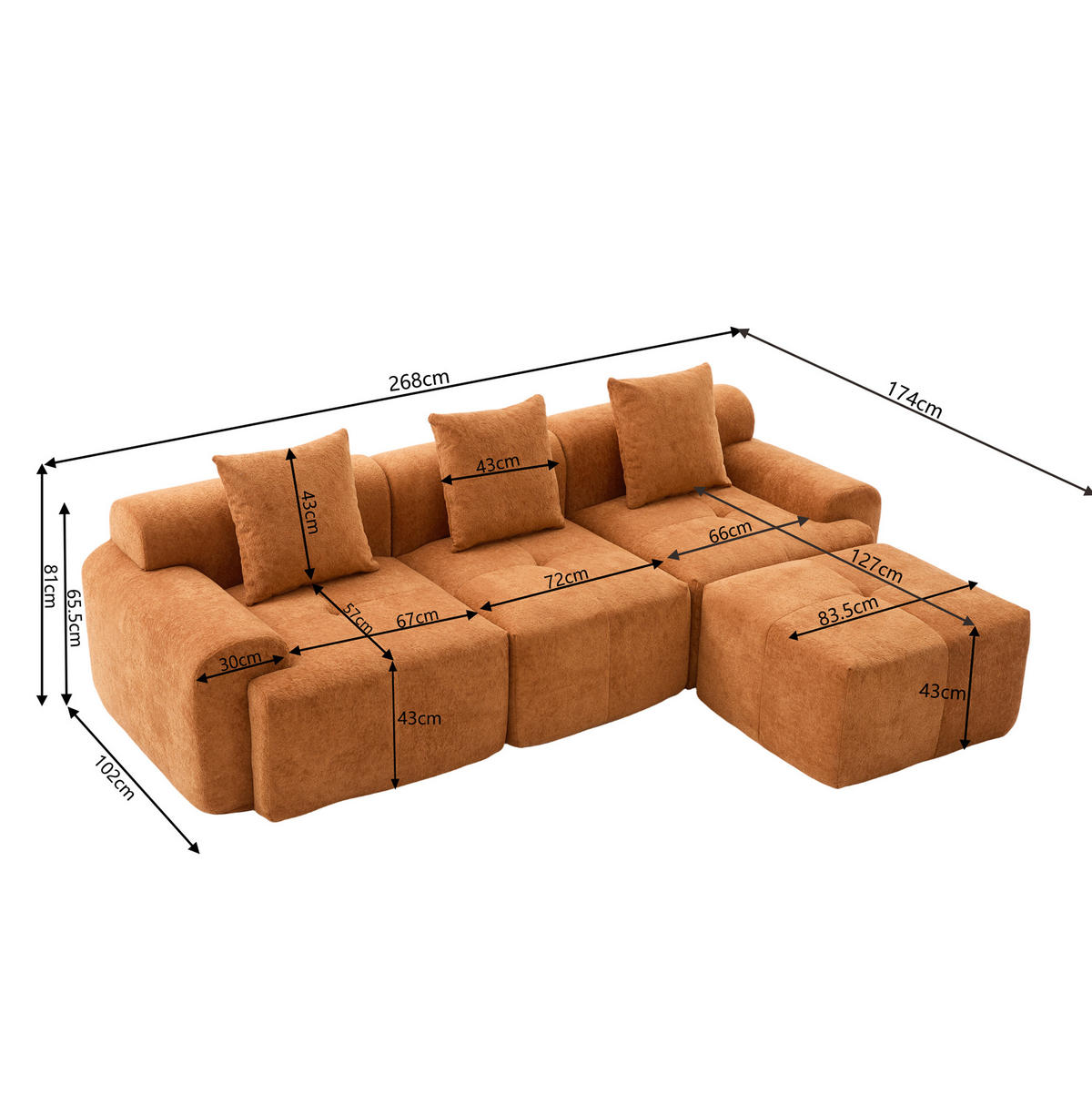 ECKSOFA 97/100/68 cm Orange aus Kordstoff mit Memory-Schaum - Orange, Textil (100/97cm) - OKMYHOME