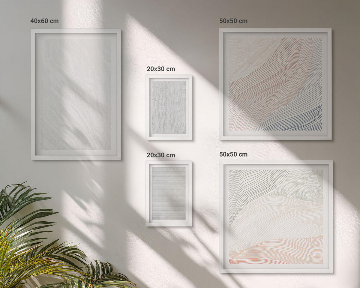 BILDER SET 5er Set - 50x50 cm & 20x30 cm & 40x60 cm Weißer Rahmen - Leuchtende Strukturen, Sandmuster - Weiß, Kunststoff (40/60cm) - TULUP