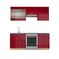 KÜCHENZEILE Fame-Line Bordeaux Hochglanz/Goldkraft Eiche 200 cm AP Anthrazit - Honigeiche/Bordeaux, Holzwerkstoff (200/81.6/60cm) - Vicco