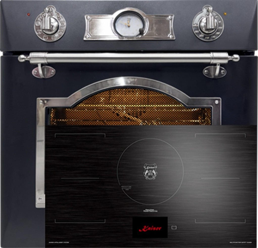 BACKOFEN-SET Elektro Backofen 60 cm EH 6355 Em Sil+KCT 9140 FI Induktionskochfeld 90 cm Schwarz - Schwarz, Metall (59.4/59.4/56.6cm) - Kaiser Küchengeräte