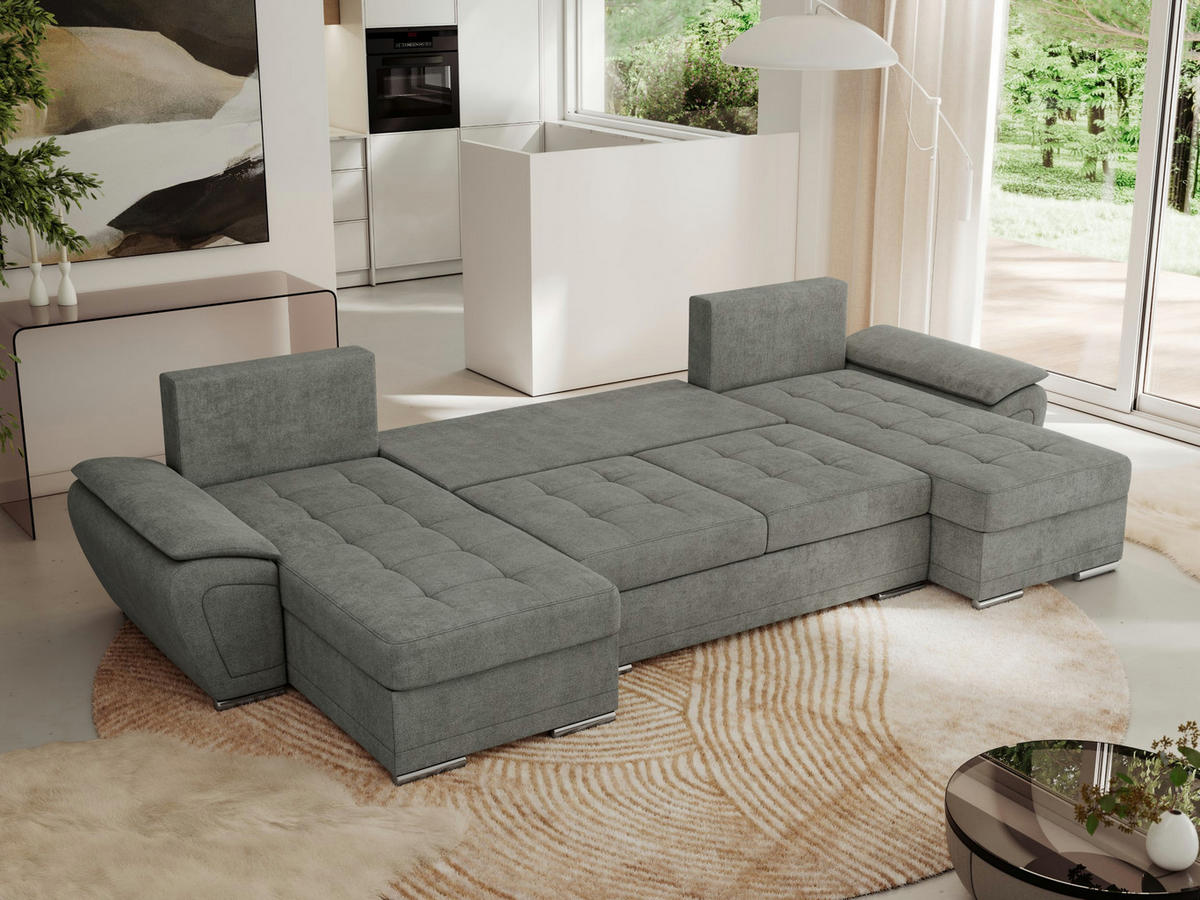 WOHNLANDSCHAFT UMBRIA U Grau Stukture - Grau, Textil/Metall (336/85/157cm) - MKS
