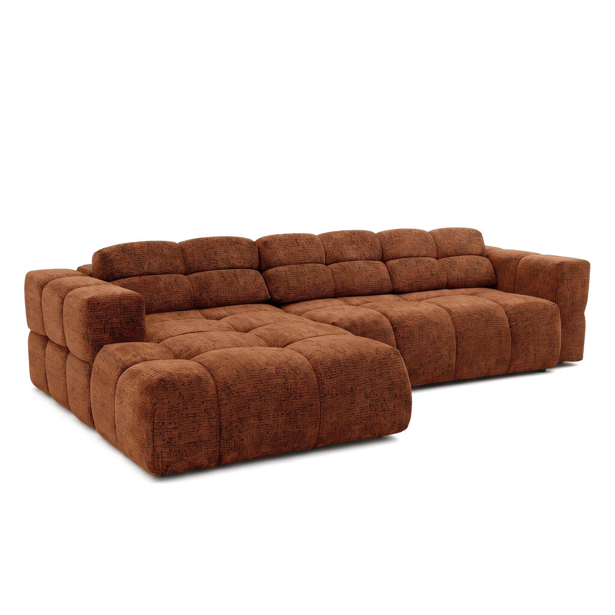ECKSOFA TENDER Links mit Schlaffunktion und Verstellbare Kopfstützen, Chenille terrakotta - Terracotta/Schwarz, Holz/Kunststoff (315/176cm) - Muffo