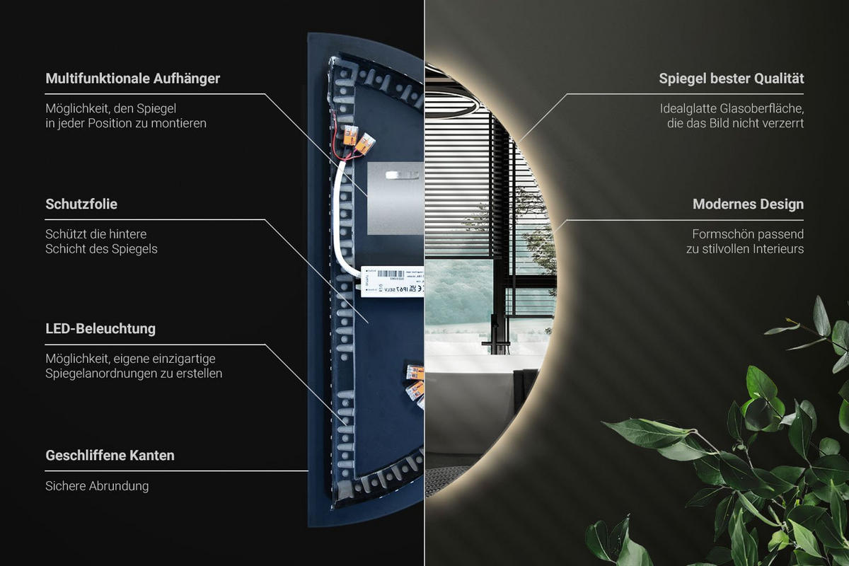 LED-SPIEGEL 25x50 cm Warmweiß 3000K - Gelb, Glas (25/50/0.4cm) - Wallfluent