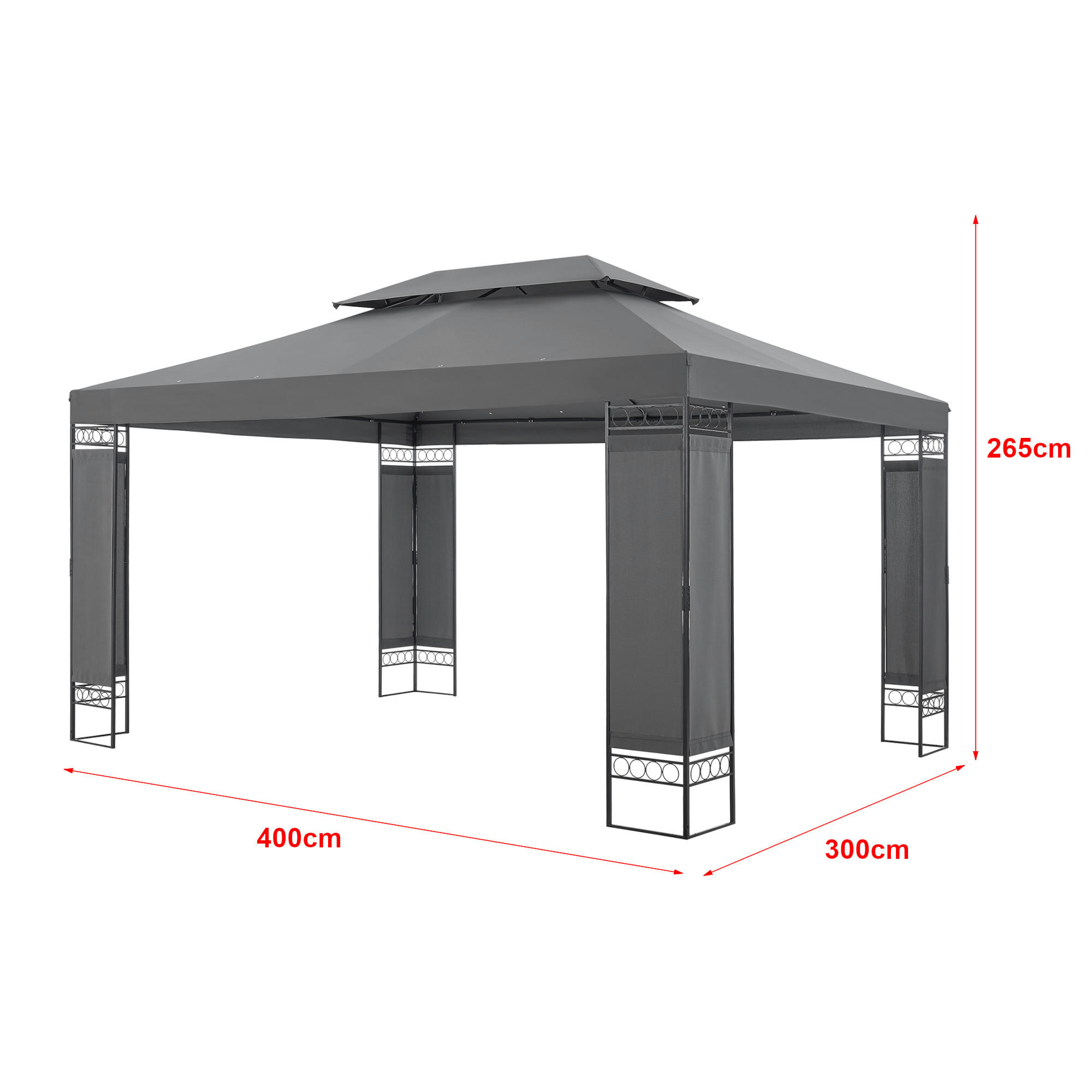 PAVILLON Lanciano - Dunkelgrau, Textil/Metall (400/265/300cm) - [en.casa]