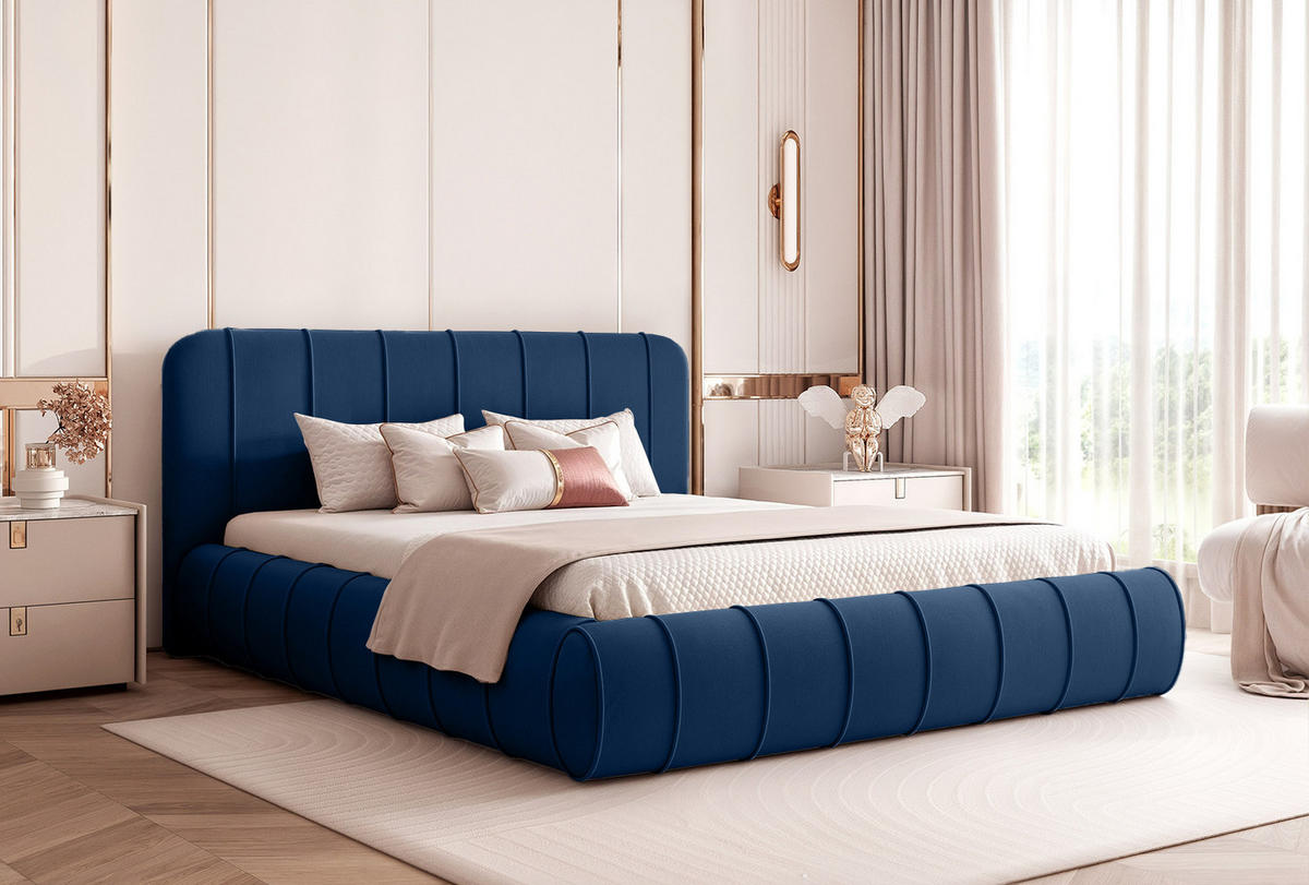 POLSTERBETT TIRO 160x200 cm, Blau - Blau, Textil (200/160cm) - Fedve