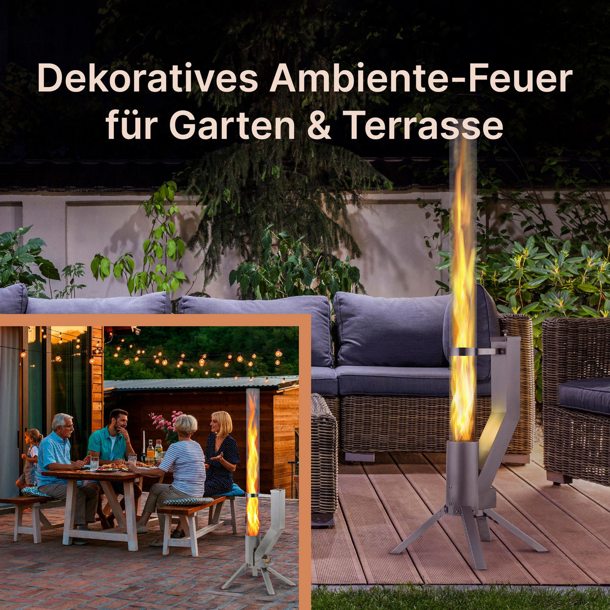 FEUERROHR – elegante Edelstahl Feuersäule und Pelletfackel - silber - Silberfarben, Metall (36/130.6/35cm) - Gardenflare