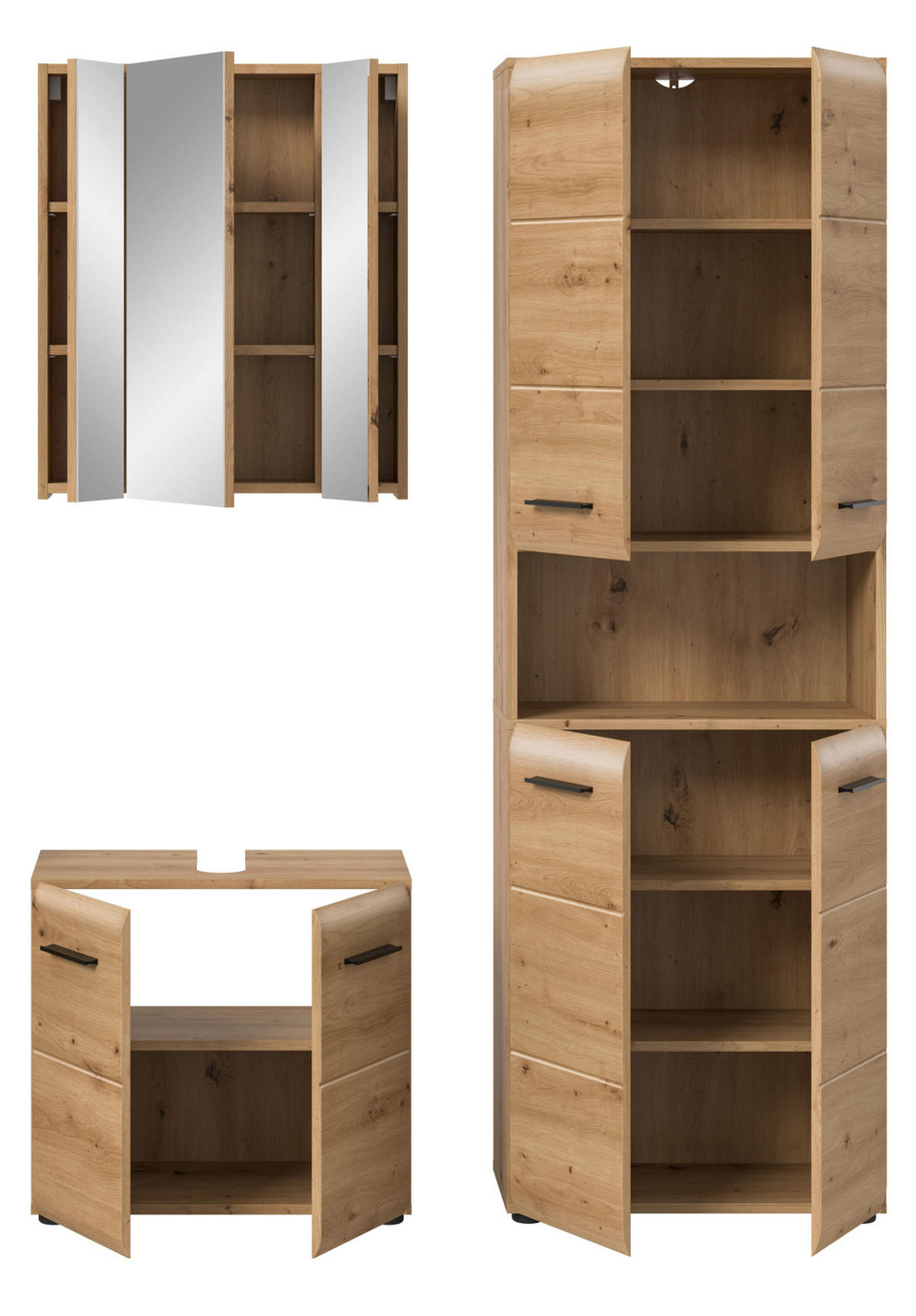 BADMÖBEL SET 3-teilig in Artisan Eiche, Badkombination 135 x 185 cm, Cover - Schwarz/Eiche Artisan, Glas/Holzwerkstoff (135/185/30cm) - Inn.Furn